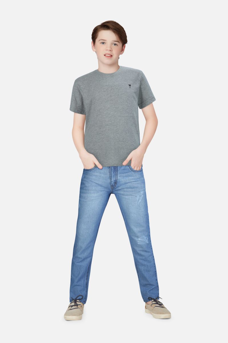 Boys Grey Solid Cotton T-Shirt