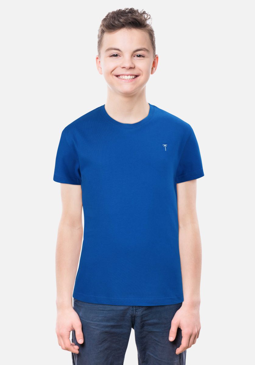 Boys Blue Solid Cotton T-Shirt