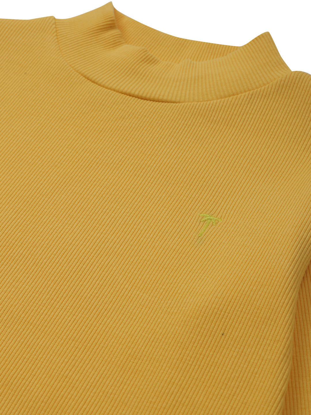 Girls Mustard Solid Cotton Skivy