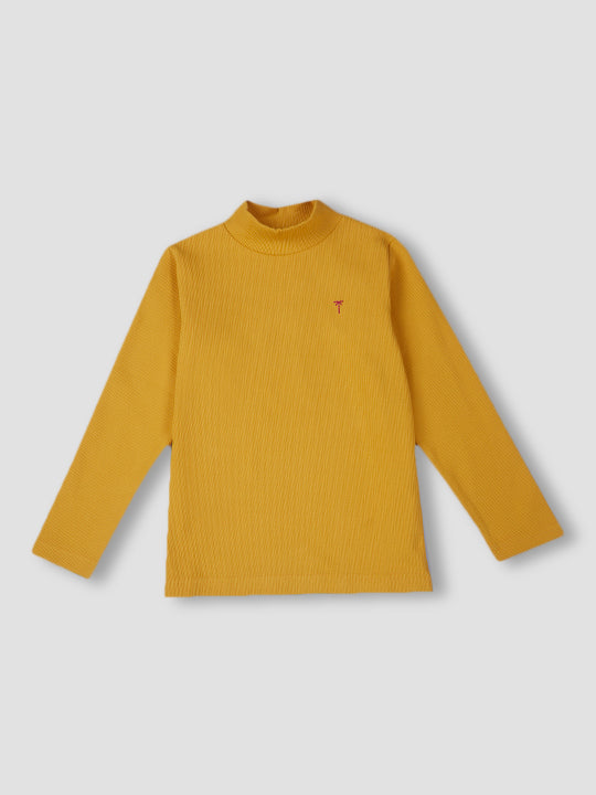 Girls Yellow Solid Cotton Skivy
