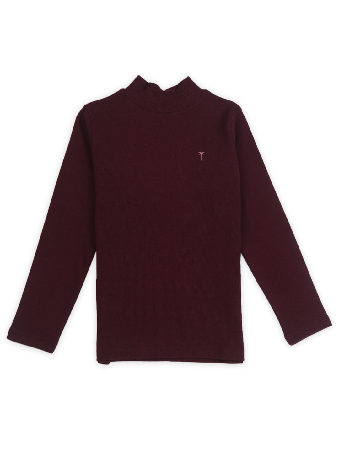 Girls Maroon Solid Cotton Skivy