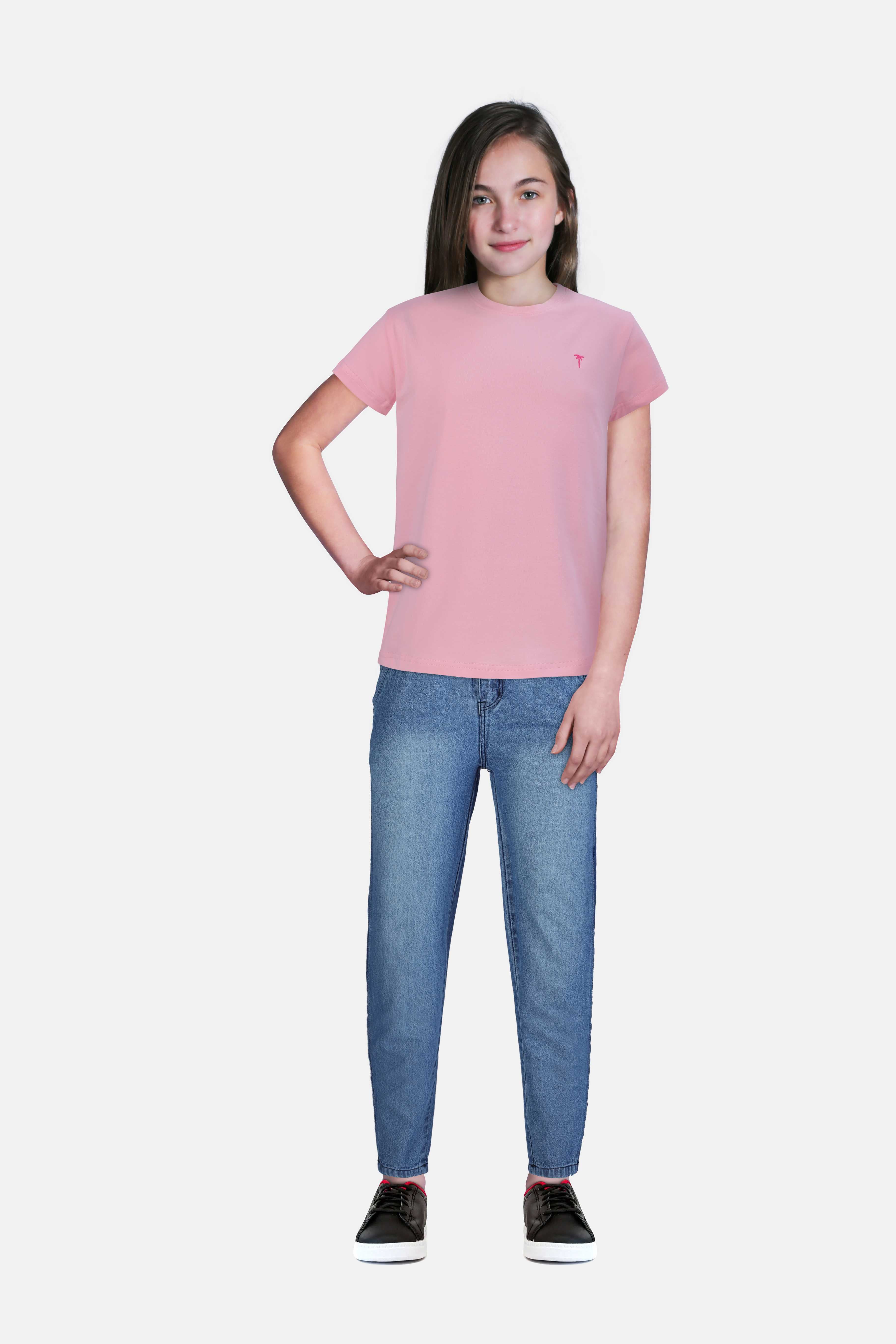 Girls Pink Solid Cotton Knits Top