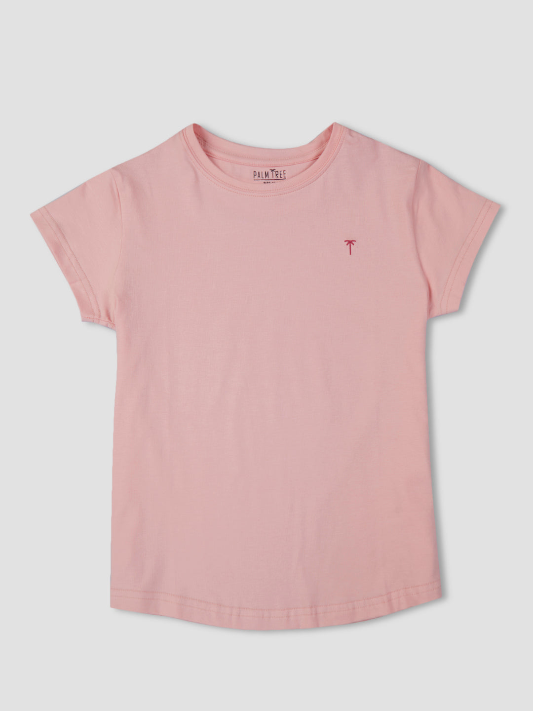 Girls Peach Solid Cotton Knits Top