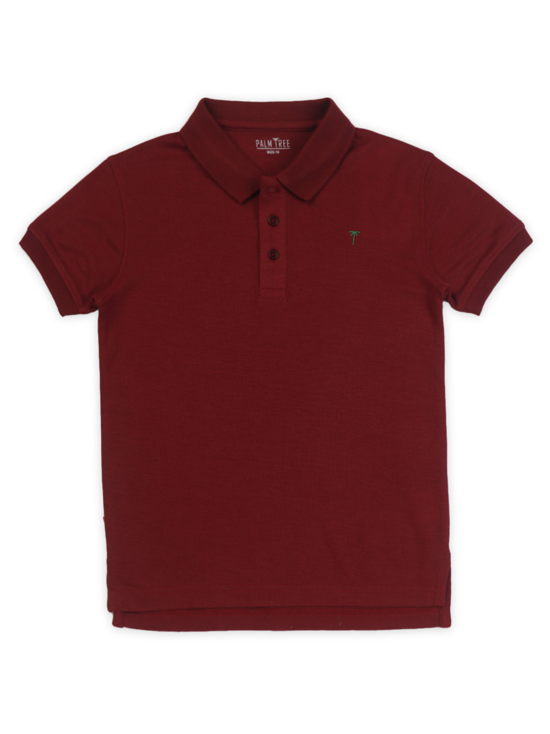 Boys Maroon Solid Cotton Polo T-Shirt