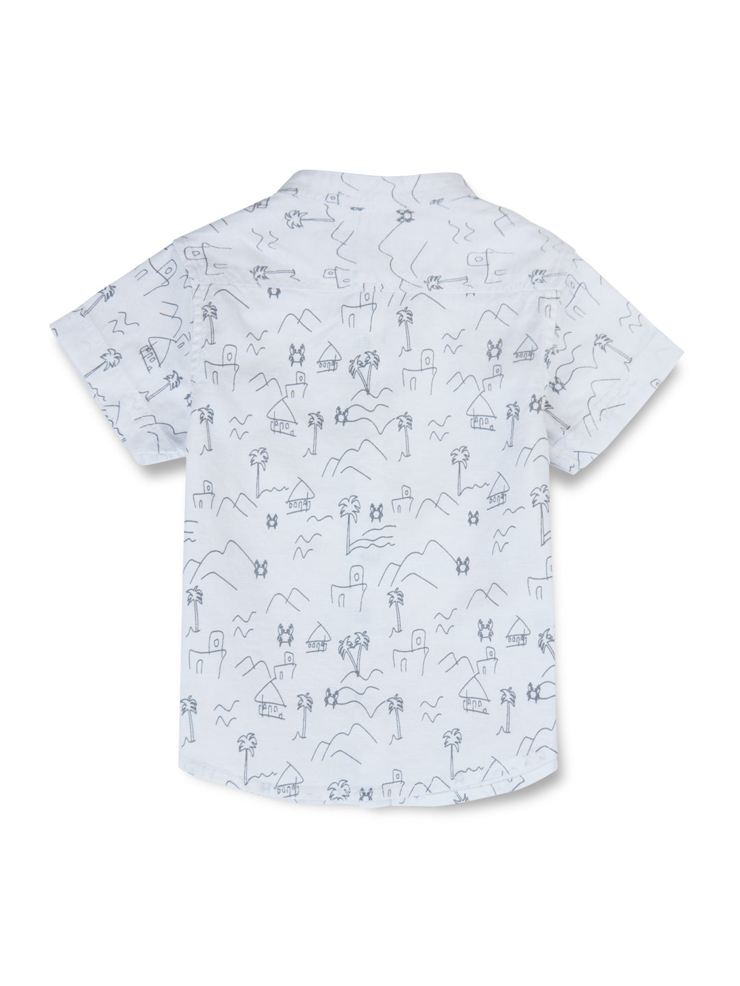 GJ Baby Boys Off White Cotton Graphic Print Mandarin Collar Half Sleeves Shirt