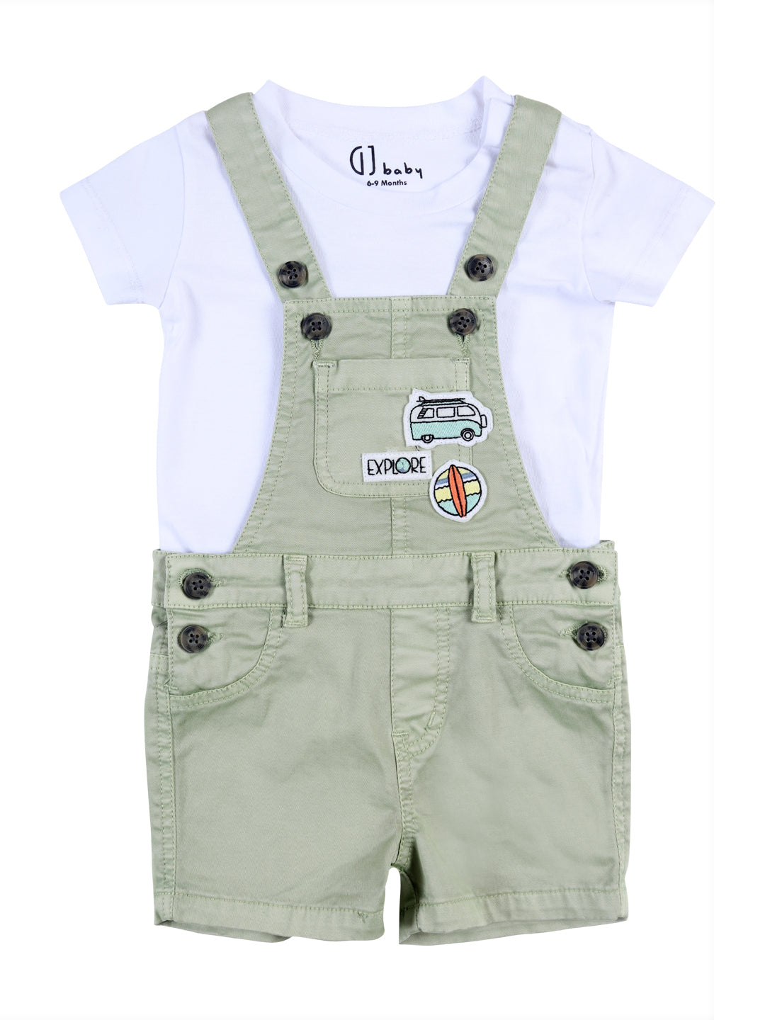 Baby Boys Green Solid Woven Dungree