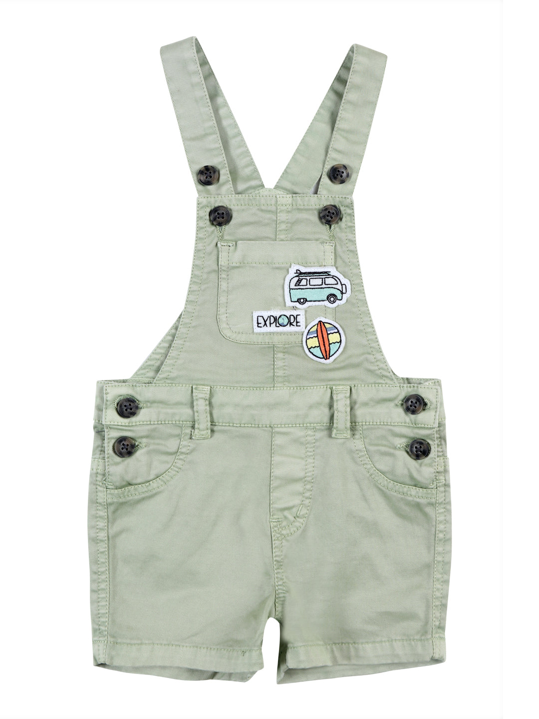 Baby Boys Green Solid Woven Dungree