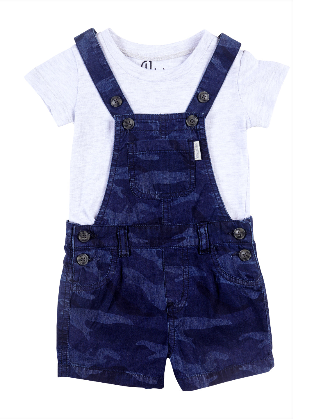 Baby Boys Navy Blue Solid Woven Dungree Set