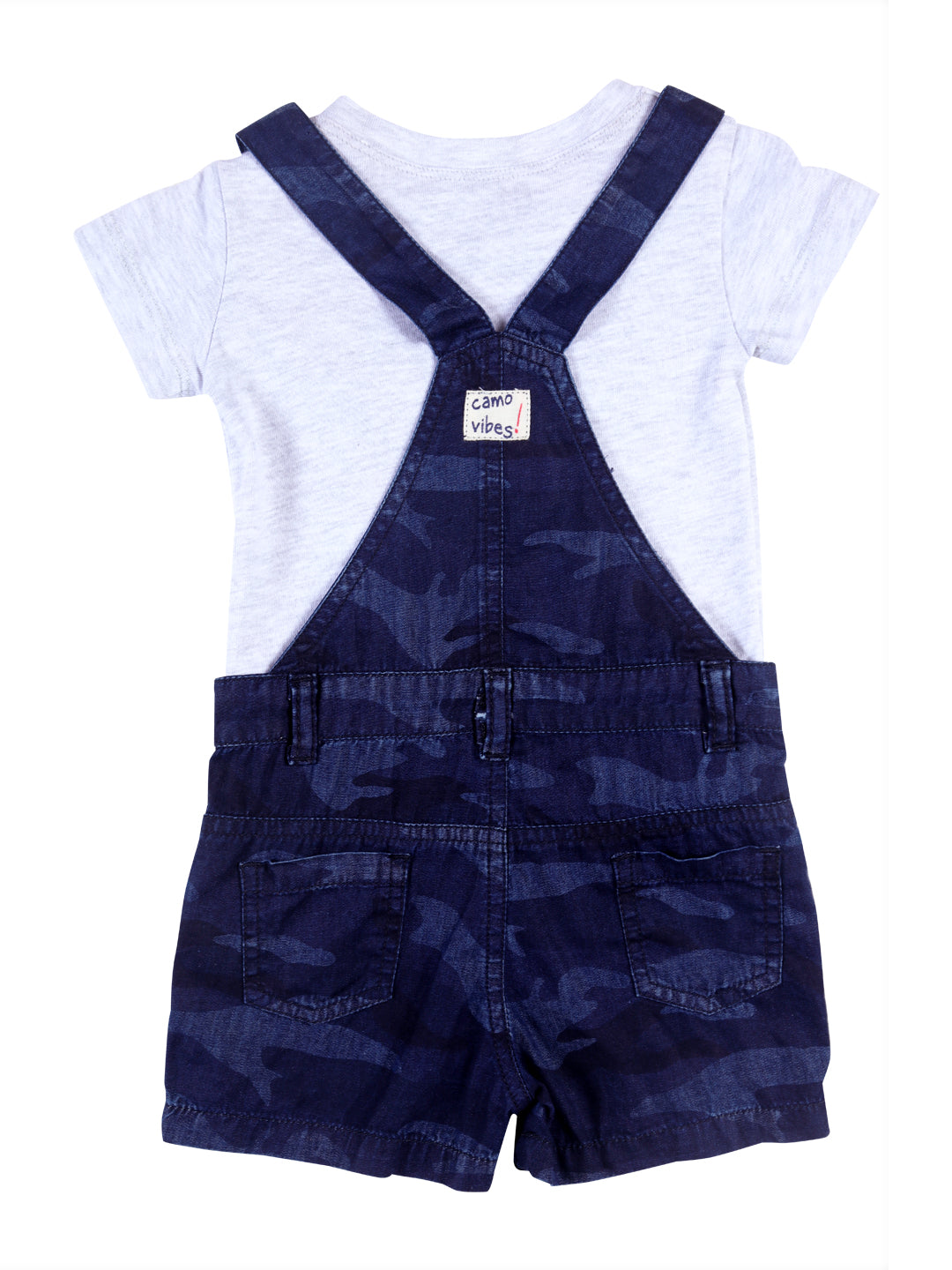 Baby Boys Navy Blue Solid Woven Dungree Set