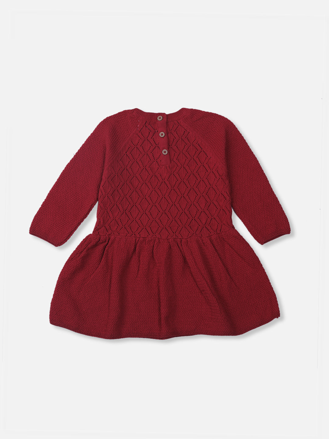Gj Baby Girls Red Cotton Solid Full Sleeves Dress