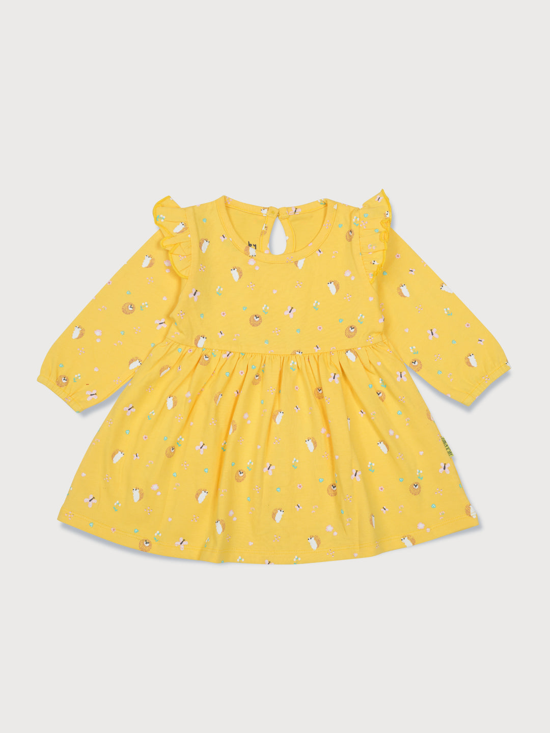 Baby Girls Yellow Printed Cotton Dress