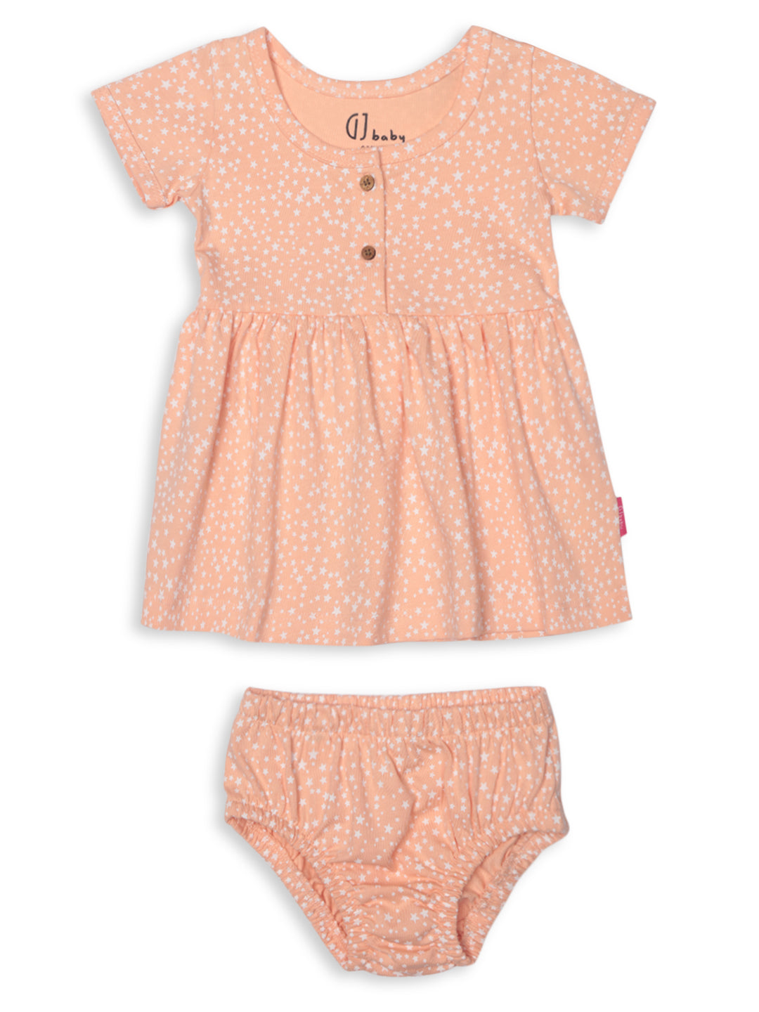 Baby Girls Peach Cotton Printed Dress