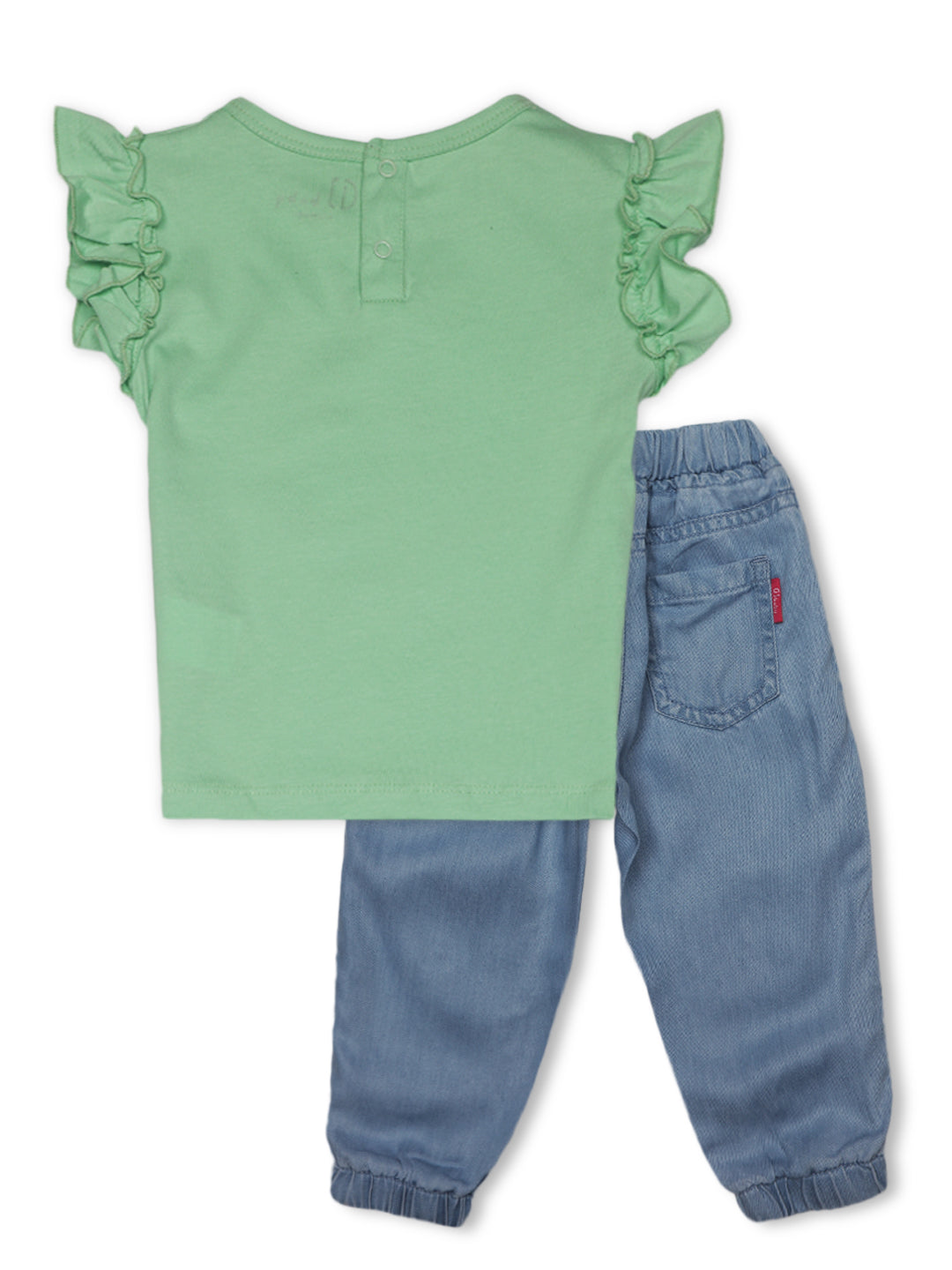 Baby Girls Green Cotton Solid Cordinate