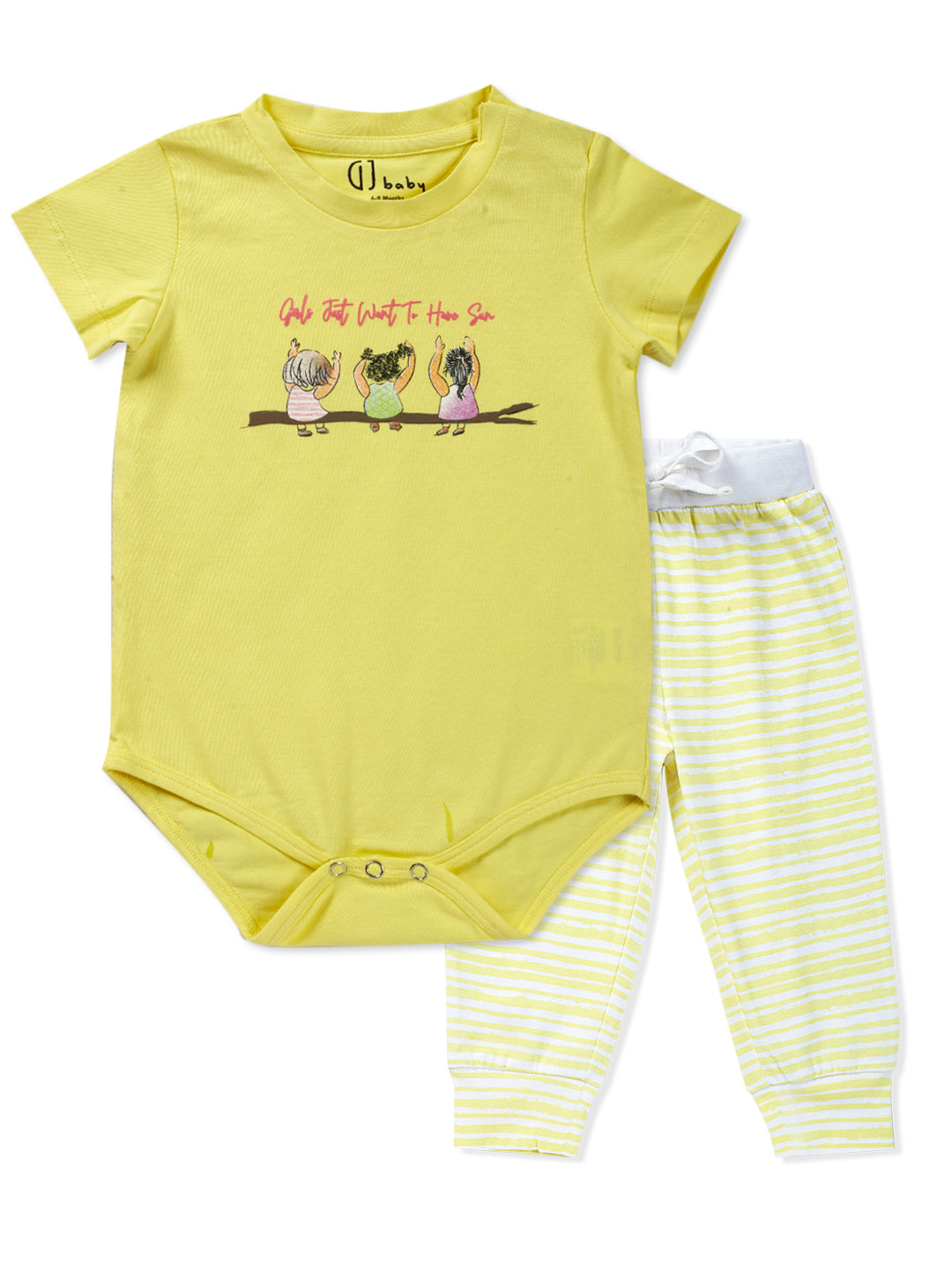 Baby Girls Yellow Cotton Solid Cordinate