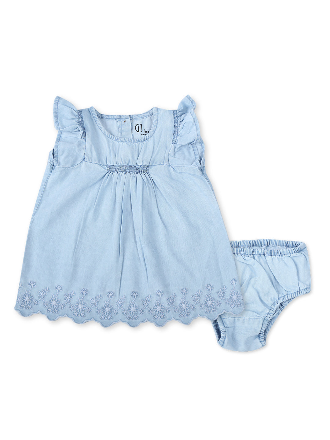 Baby Girls Blue Cotton Denim Solid Dress