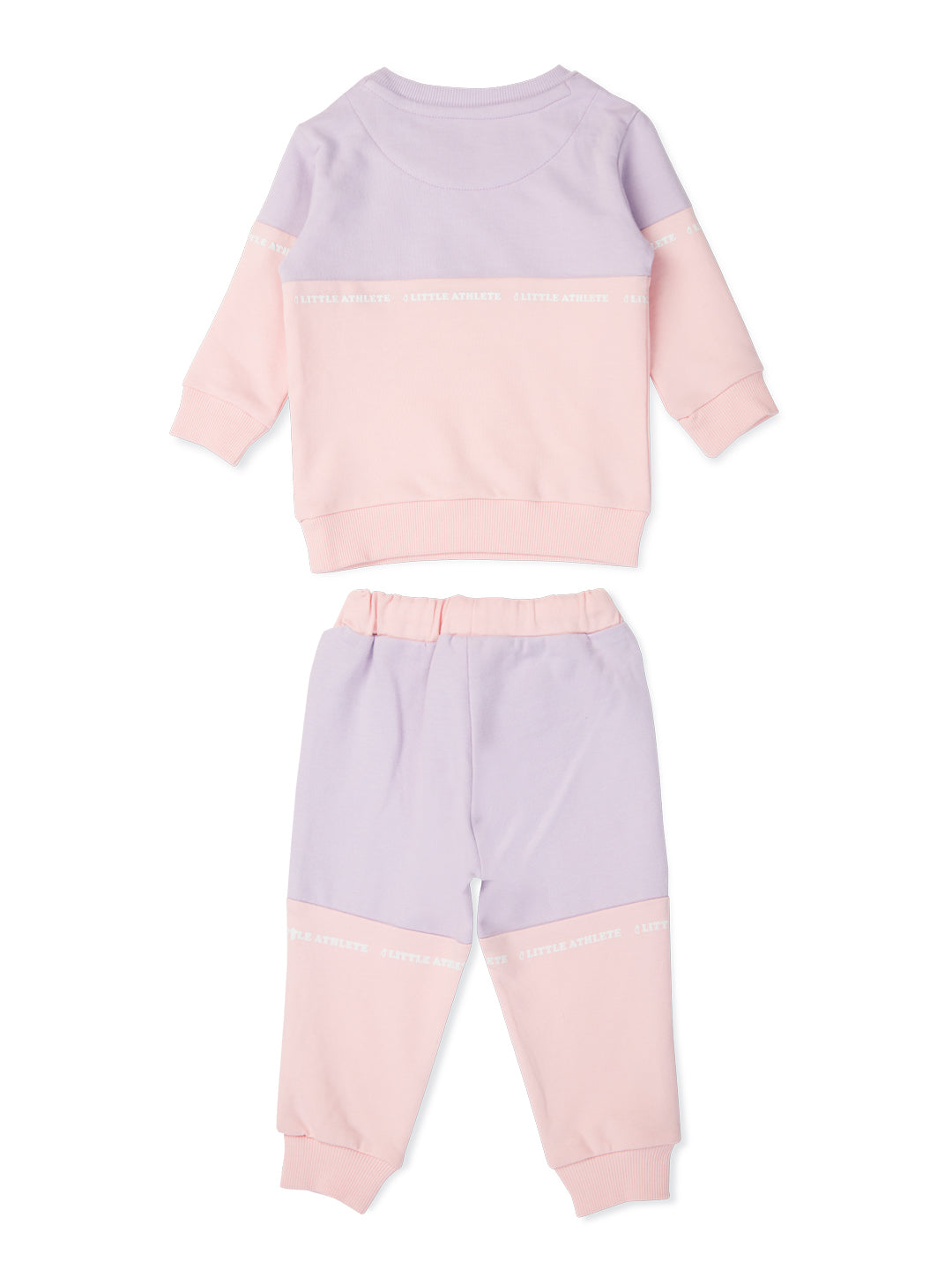 Baby Girls Set of pink round neck knitted cotton t-shirt and pajamas.
