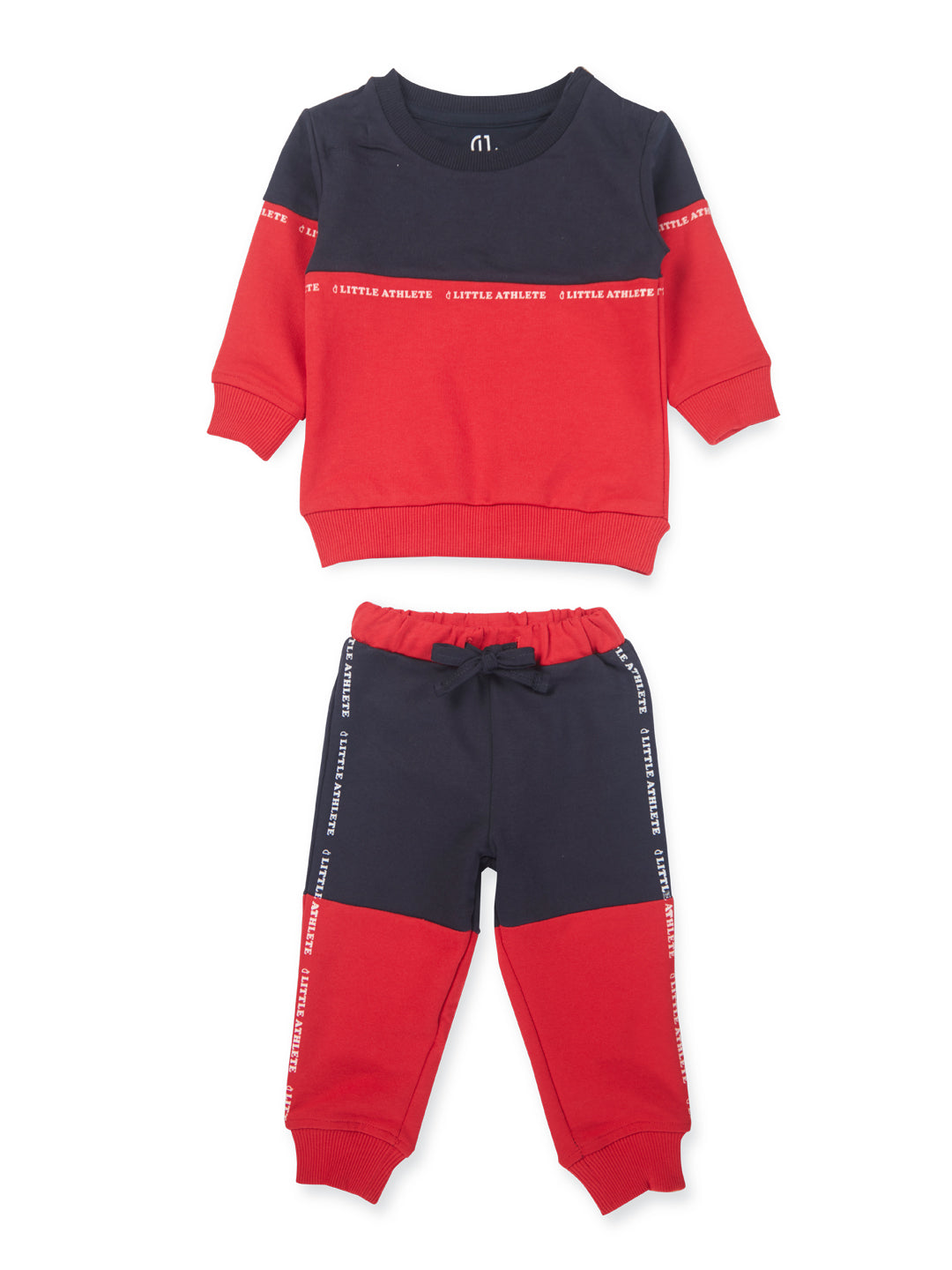 Baby Boys Set of Red round neck knitted cotton t-shirt and pajamas.