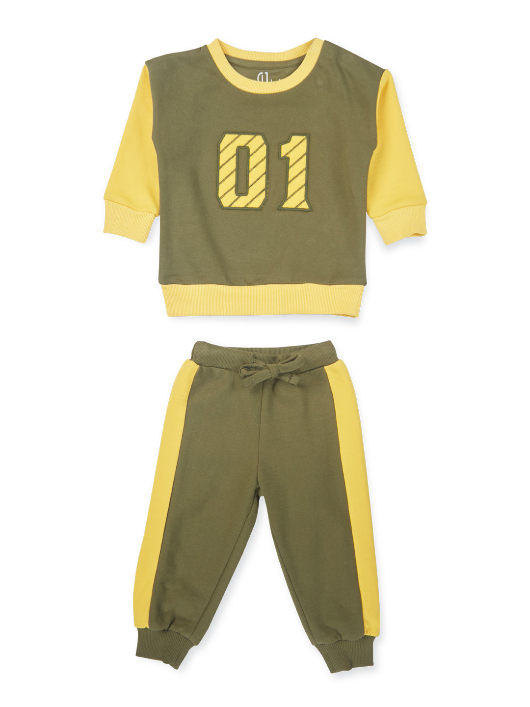 Baby Boys Set of Green round neck knitted cotton t-shirt and pajamas.