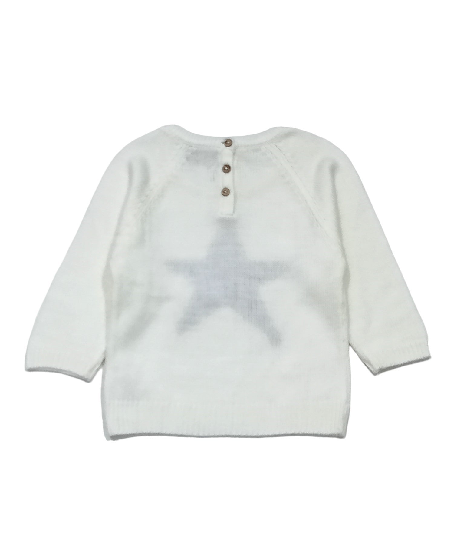 Girls White Printed Cotton Full Sleeves Sweater