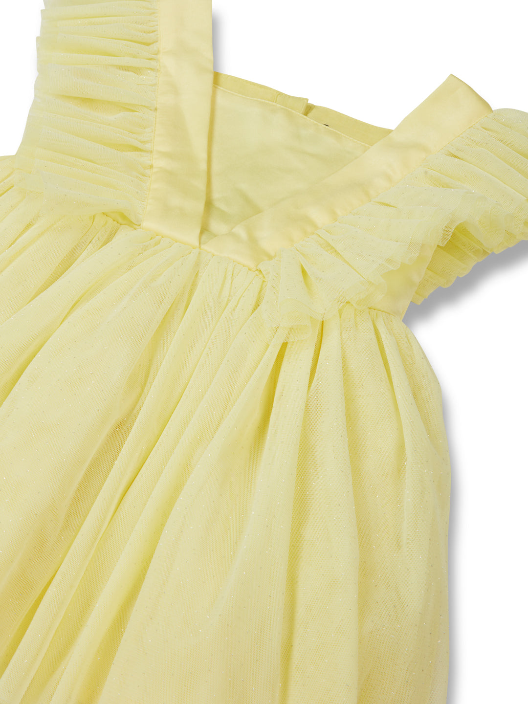 Baby Girls yellow party wear dress with lining.Co-ordinated undies and hairband.