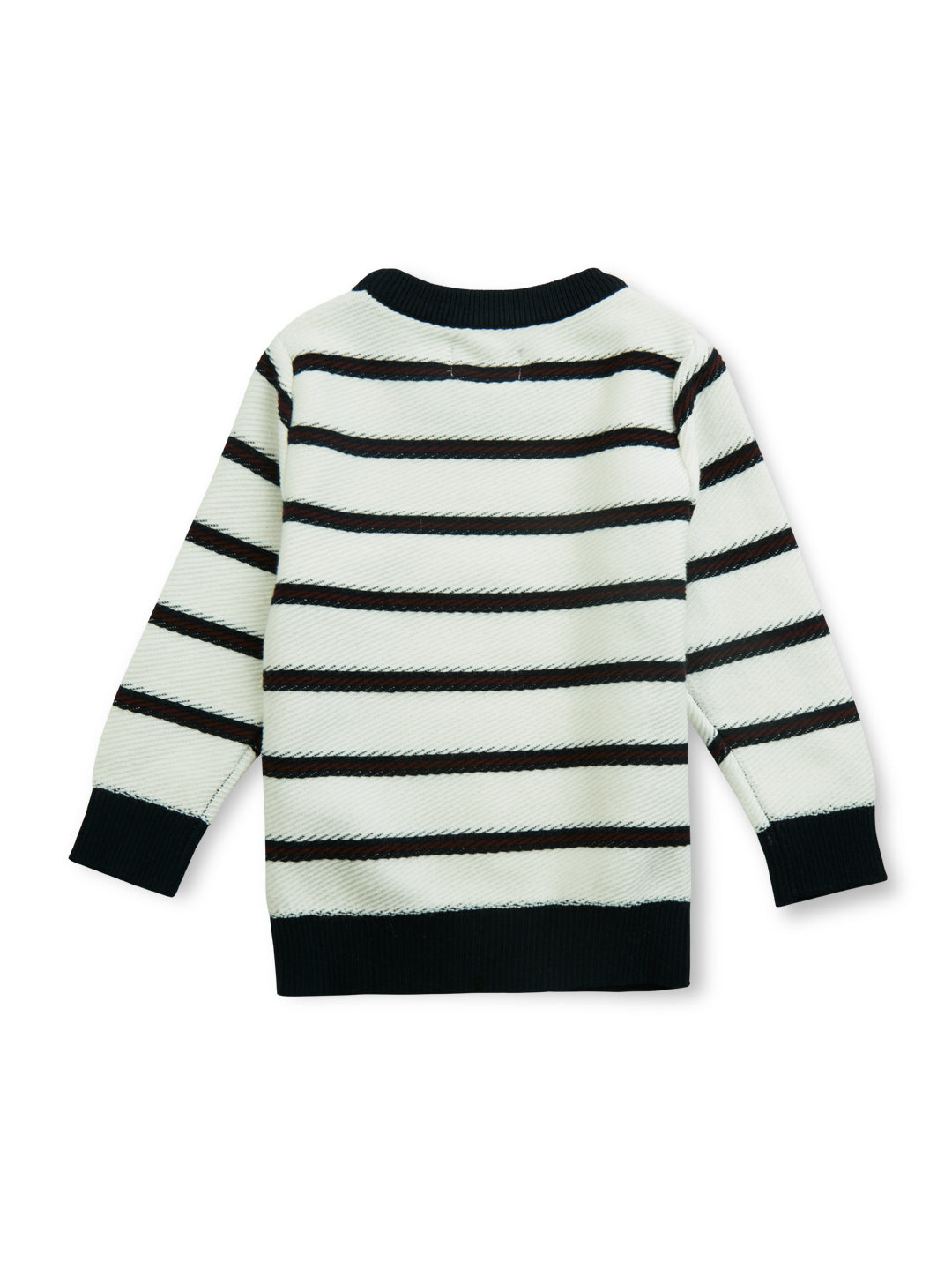 Girls White Striped Cotton Full Sleeves Sweater