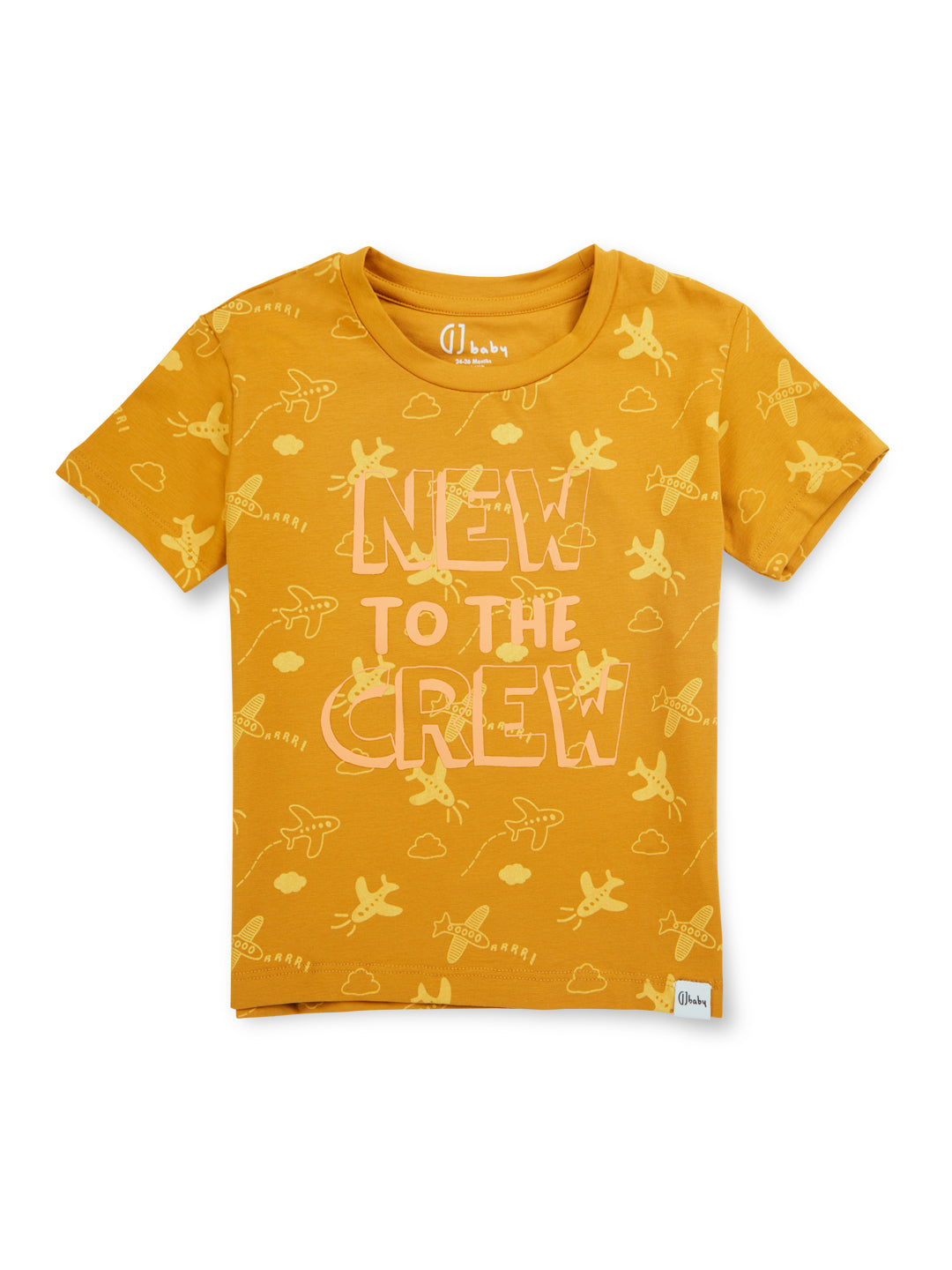 Boys Yellow Printed Cotton Half Sleeves T-Shirt